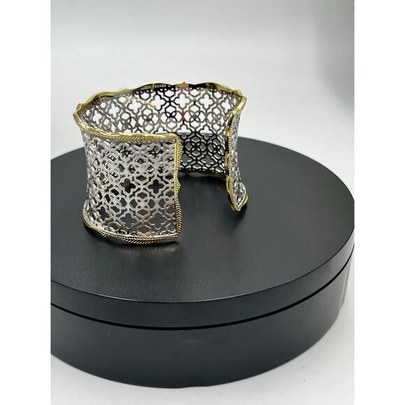 Kendra Scott Candice Two Tone Silver Gold Filigree Yellow Rose Cuff Bracelet - Picture 12 of 12